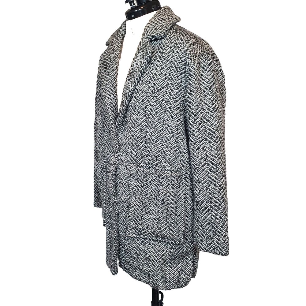 Topshop Women’s Coat Size 2 Black White Tweed Herringbone Wool Blend Relaxed Fit
